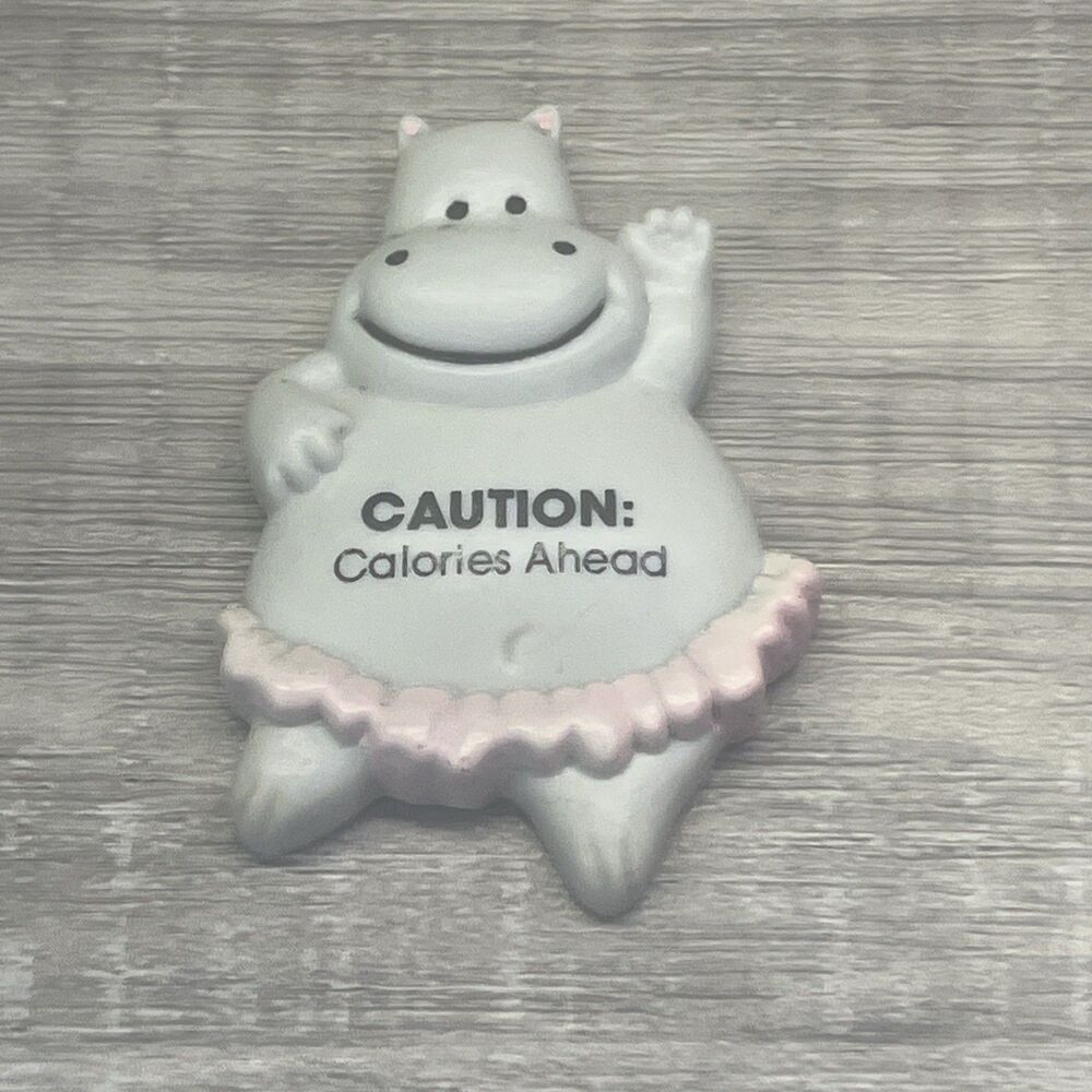 Russ Hippo Fridge Magnet Caution Calories Ahead Vintage House Hippo